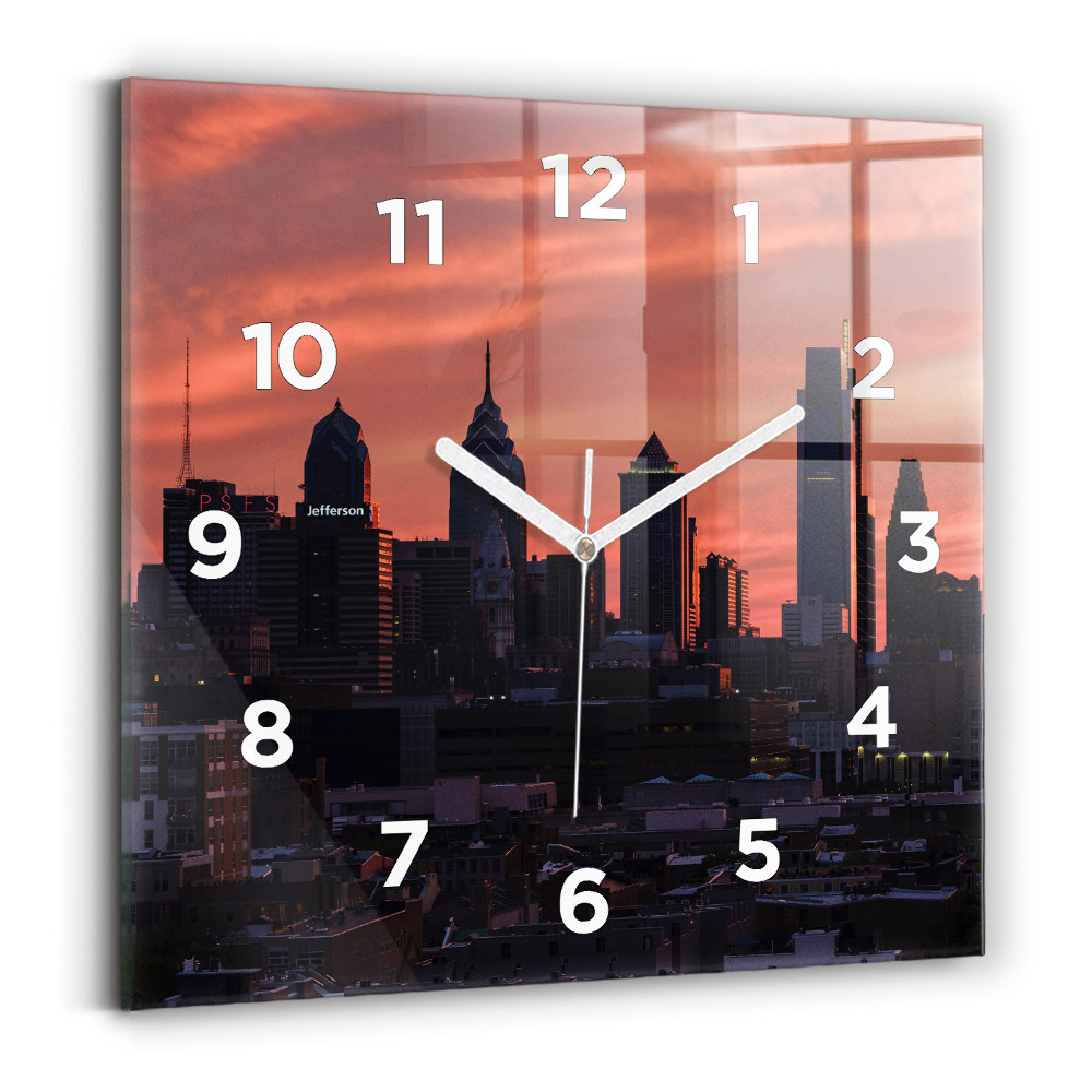 Négyzet alakú üvegóra 30x30 Philadelphia város látképe