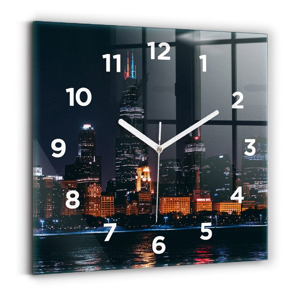 Négyzet alakú üvegóra 30x30 Chicago városkép