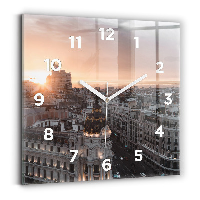 Négyzetes üvegóra 30x30 Városok naplementekor