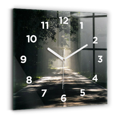 Négyzetes üvegóra 30x30 Erdei út és a napfény csíkjai