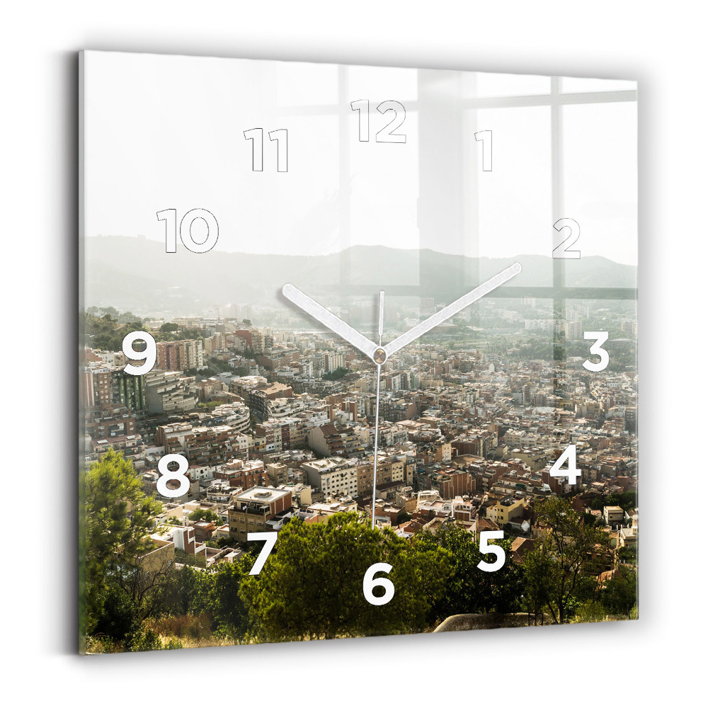 Négyzet alakú üvegóra 30x30 Barcelona kilátás a Montjuic-ra
