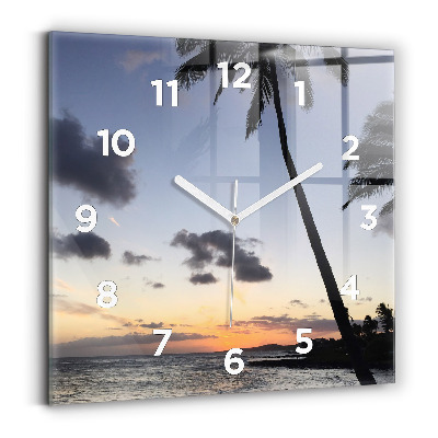 Négyzetes üvegóra 30x30 Pálmafa és napkelte