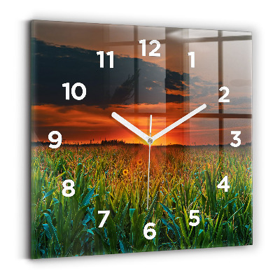 Szögletes üvegóra 30x30 Napraforgó a réten