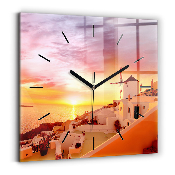 Szögletes fali üvegóra 30x30 Régi szélmalom Santoriniben