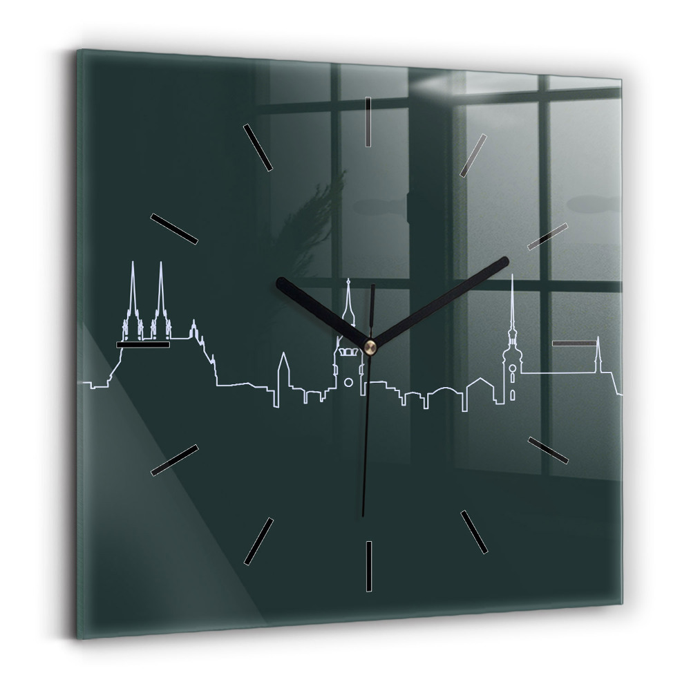 Négyzet alakú üvegóra 30x30 Line-art Brno városáról