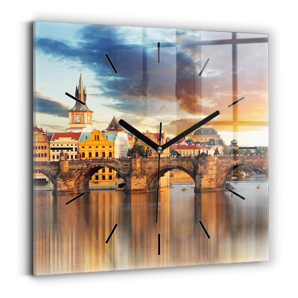 Négyzetes üvegóra 30x30 Panoráma a folyó felett