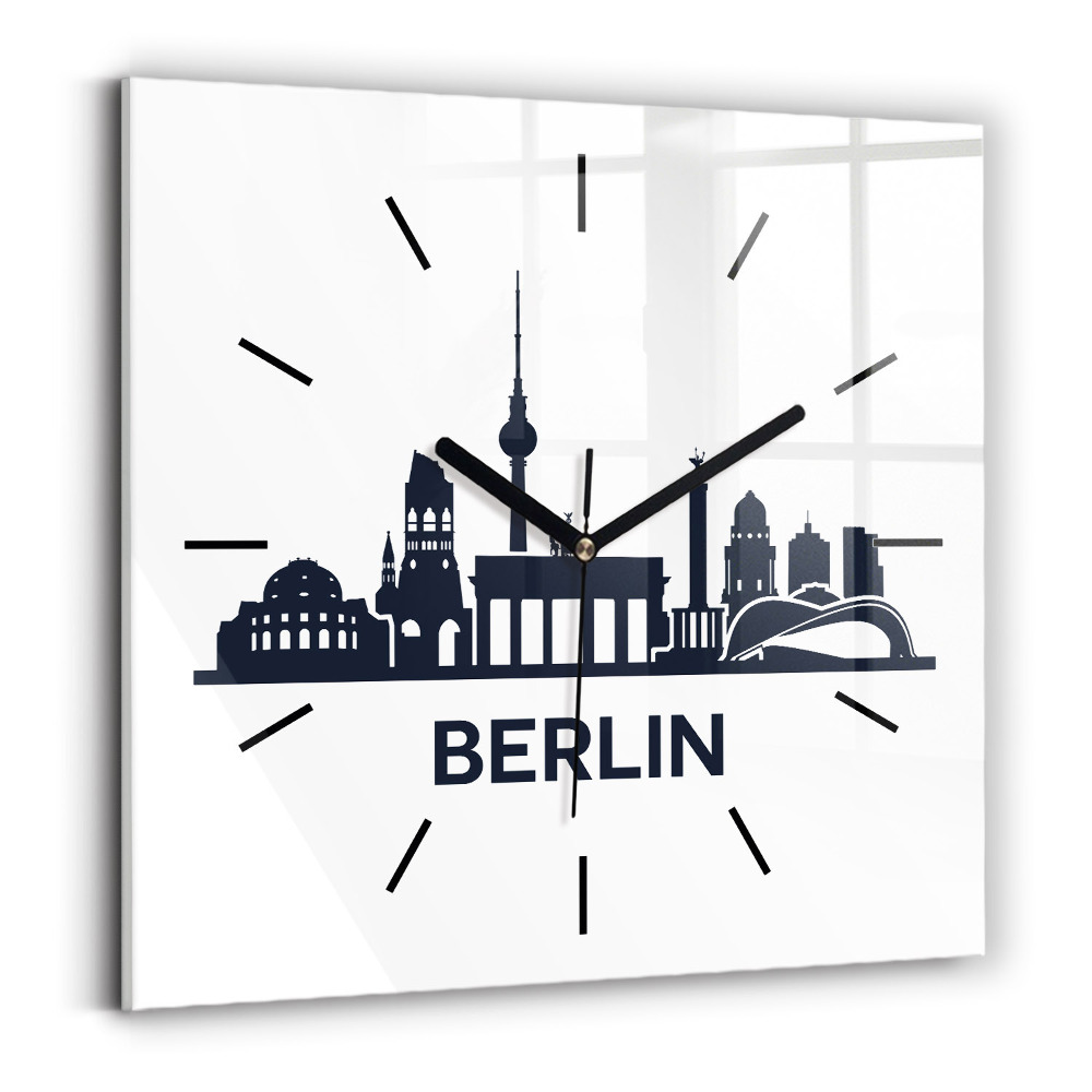 Négyzetes üvegóra 30x30 Berlin város illusztráció