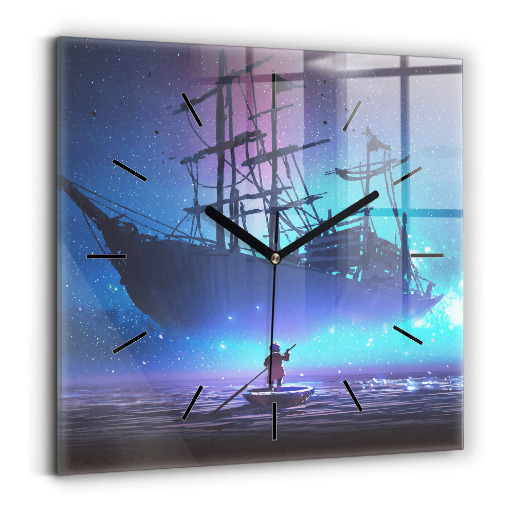 Négyzetes üvegóra 30x30 Fantasy vitorlás hajó
