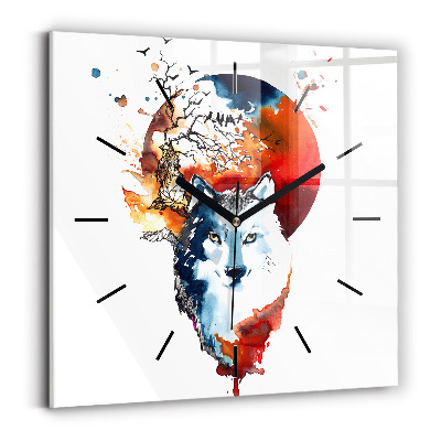 Szögletes fali üvegóra 30x30 A farkas és a telihold