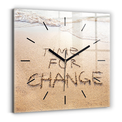 Szögletes üvegóra 30x30 Beach idézet