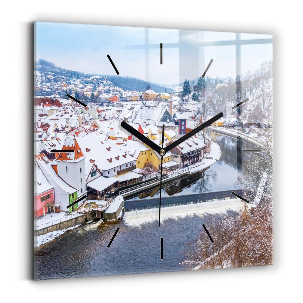Szögletes üvegóra 30x30 Panoráma a városra télen