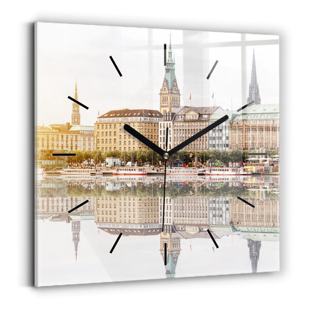 Négyzetes üvegóra 30x30 Hamburg folyó Németország