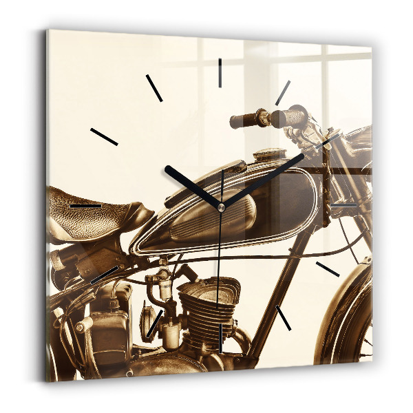 Négyzet alakú üvegóra 30x30 Vintage motorkerékpár szépia