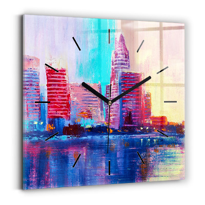 Négyzetes üvegóra 30x30 Felhőkarcolók absztrakció