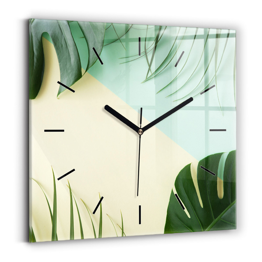Négyzetes üvegóra 30x30 Monstera levelek
