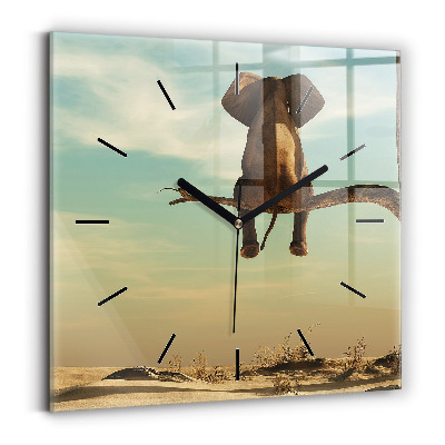 Négyzetes üvegóra 30x30 Elefánt a fán