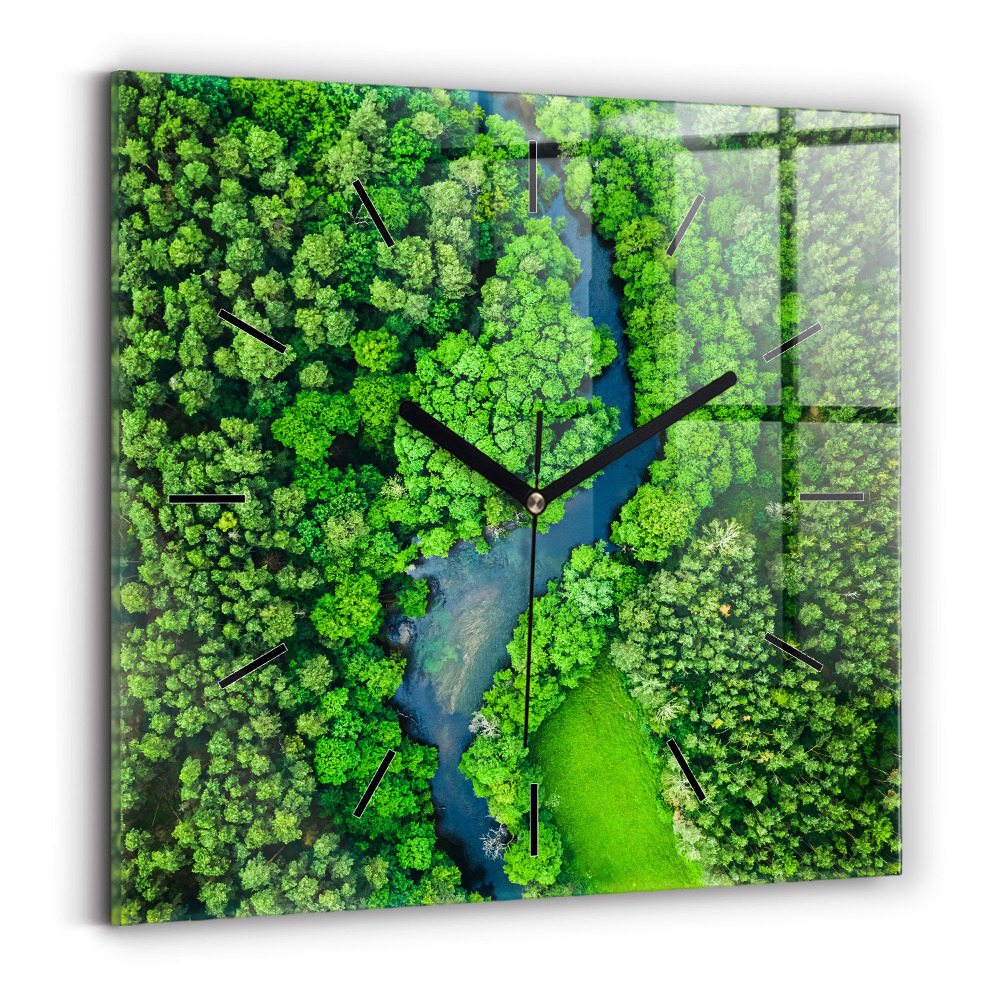 Négyzetes üvegóra 30x30 Folyó az erdőben