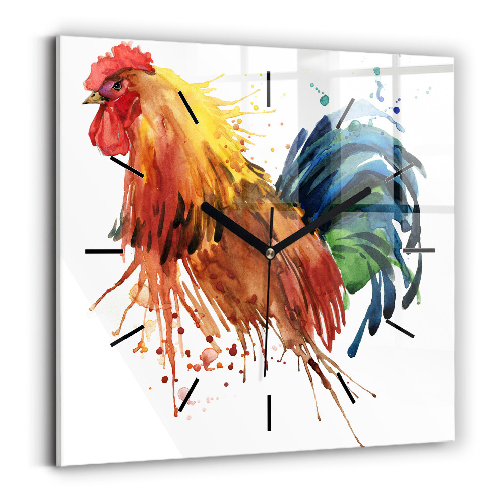 Szögletes fali üvegóra 30x30 Színes kakas