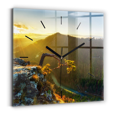 Szögletes üvegóra 30x30 Naplemente a hegyek felett