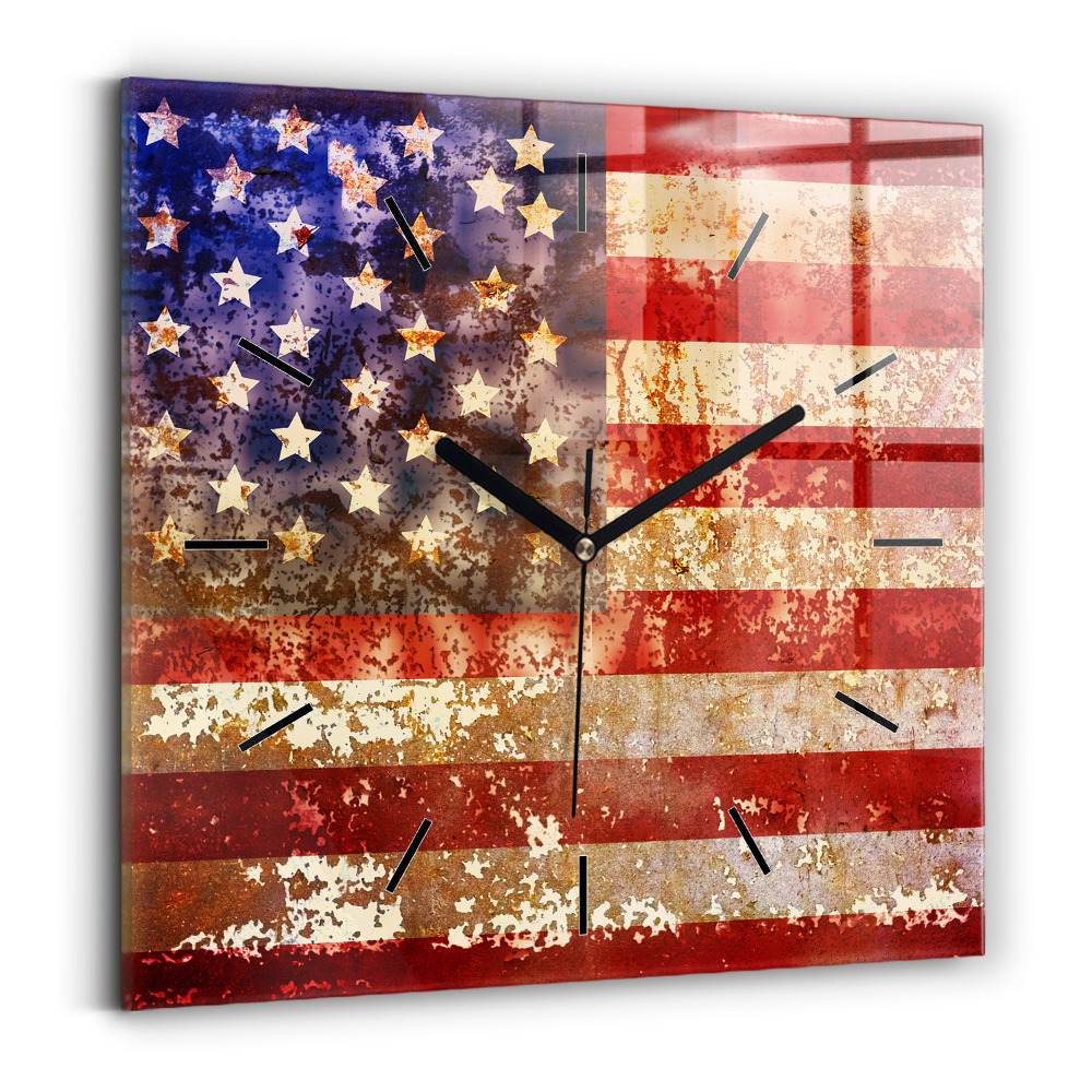 Szögletes fali üvegóra 30x30 USA zászló vintage stílusban