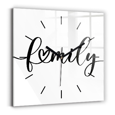 Szögletes fali üvegóra 30x30 Családi felirat és szív