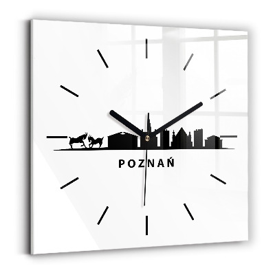 Négyzet alakú üvegóra 30x30 Poznań panoráma grafika