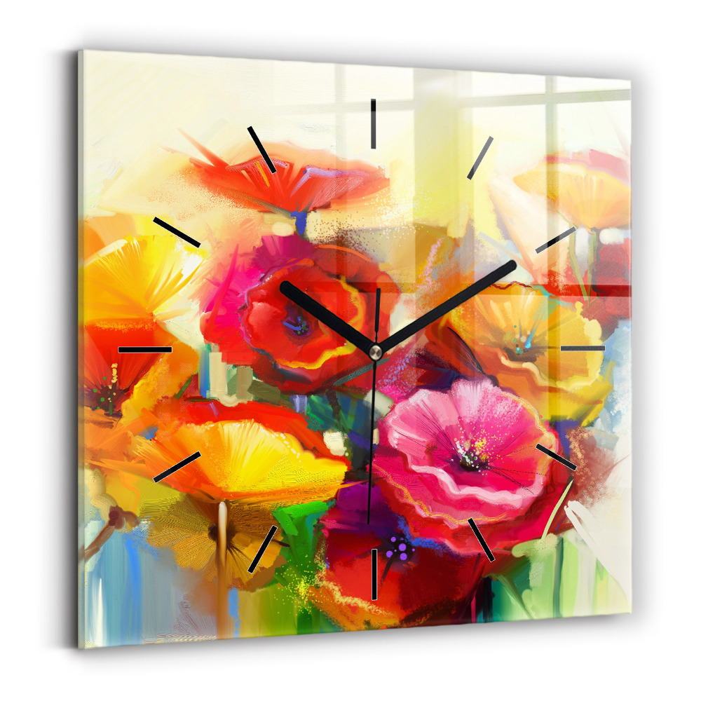 Szögletes fali üvegóra 30x30 Színes pipacsok