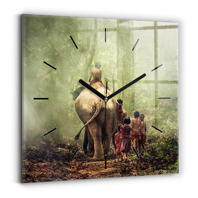 Szögletes üvegóra 30x30 Elefántot vezető gyerekek