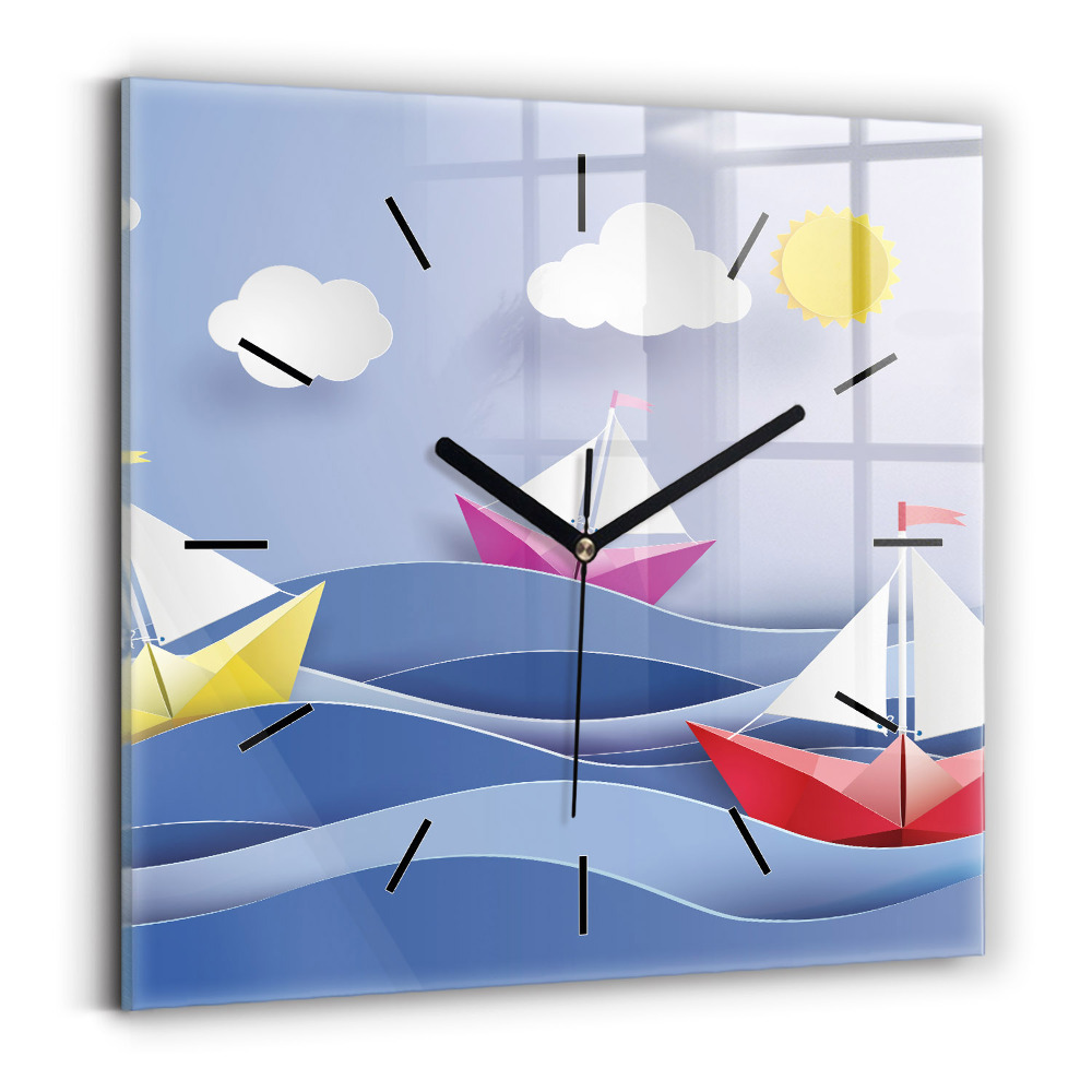 Szögletes fali üvegóra 30x30 Színes origami vitorlások