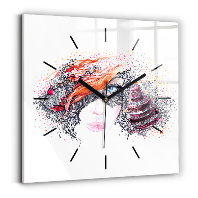 Szögletes üvegóra 30x30 Édes nő tortával