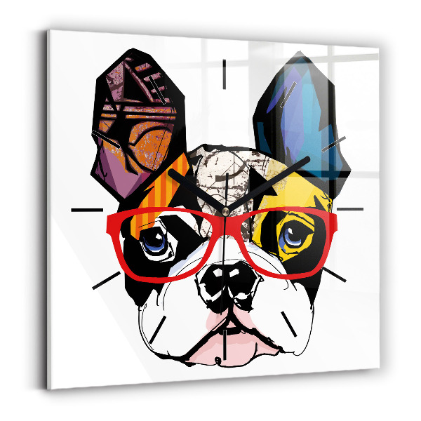 Szögletes fali üvegóra 30x30 Francia bulldog szemüveggel