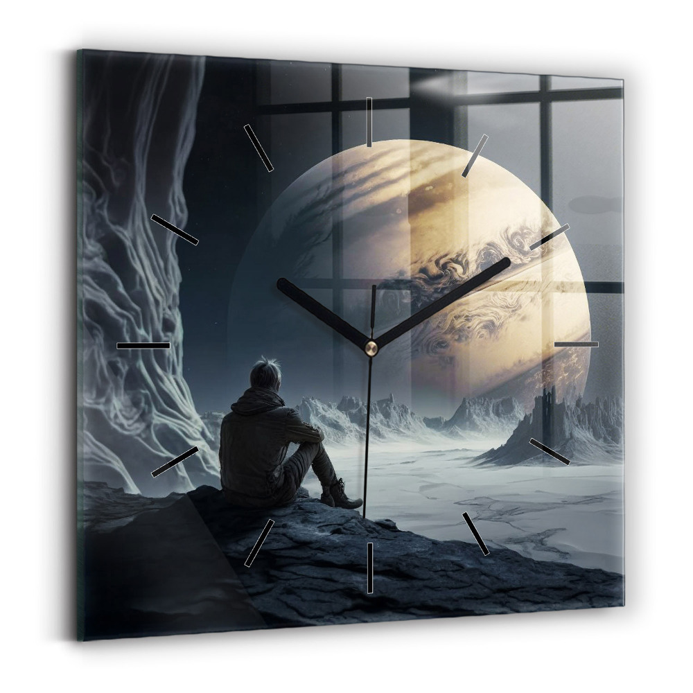 Szögletes fali üvegóra 30x30 Ember a Hold hátterében
