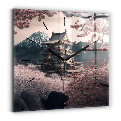 Négyzetes üvegóra 30x30 Torony és virágok Ázsiában