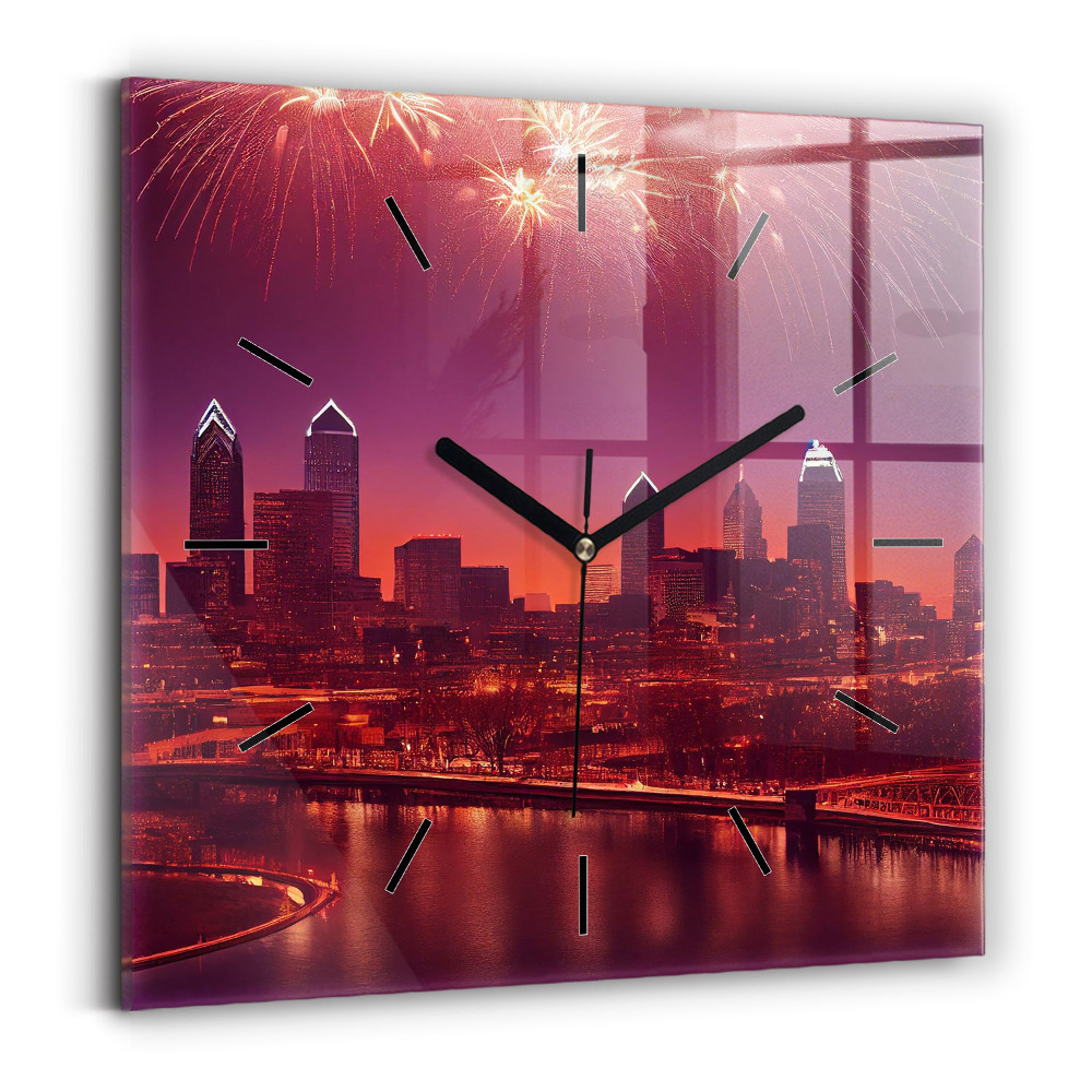 Szögletes üvegóra 30x30 Város éjszaka Philadelphiában