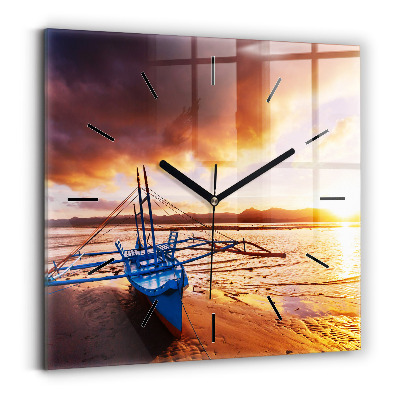 Négyzet alakú üvegóra 30x30 Hajó és naplemente