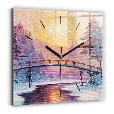 Szögletes fali üvegóra 30x30 Karácsonyfa és a híd