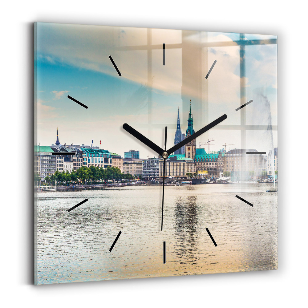 Szögletes fali üvegóra 30x30 Binnenalster Hamburgban