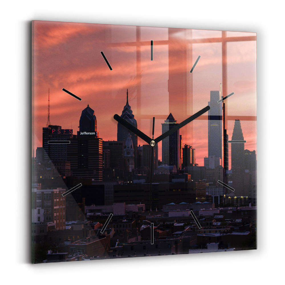Négyzet alakú üvegóra 30x30 Philadelphia város látképe
