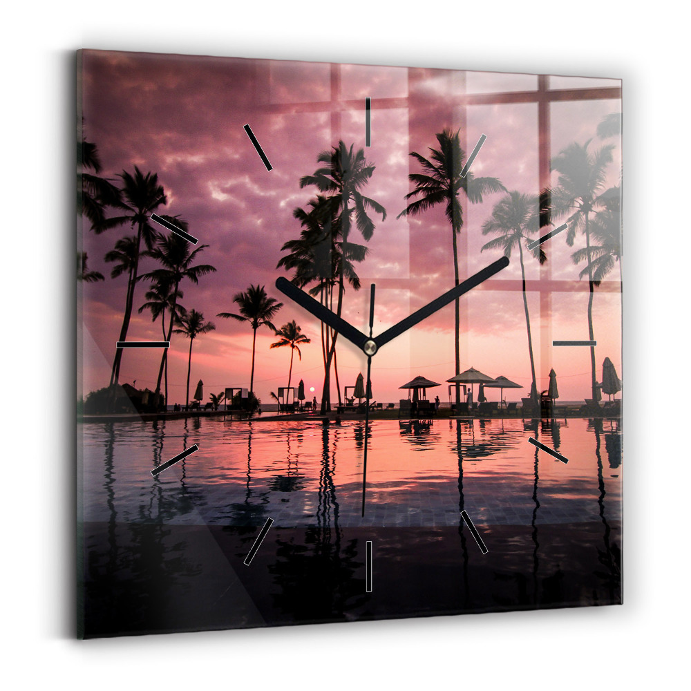 Négyzet alakú üvegóra 30x30 Pálmafák Hawaii-on
