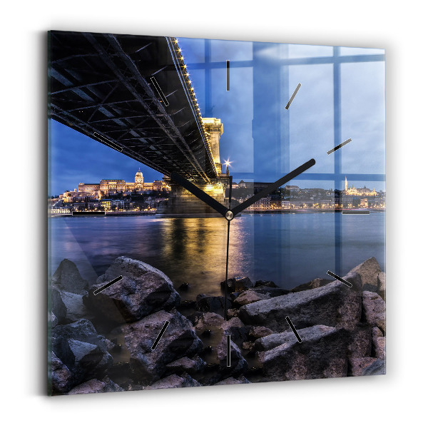 Négyzetes üvegóra 30x30 Sziklás part a híd alatt
