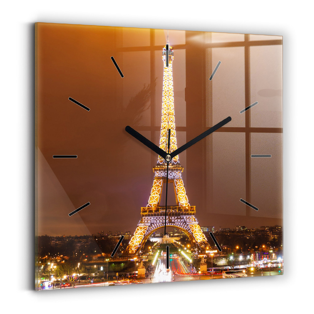 Négyzetes üvegóra 30x30 Kivilágított Eiffel-torony