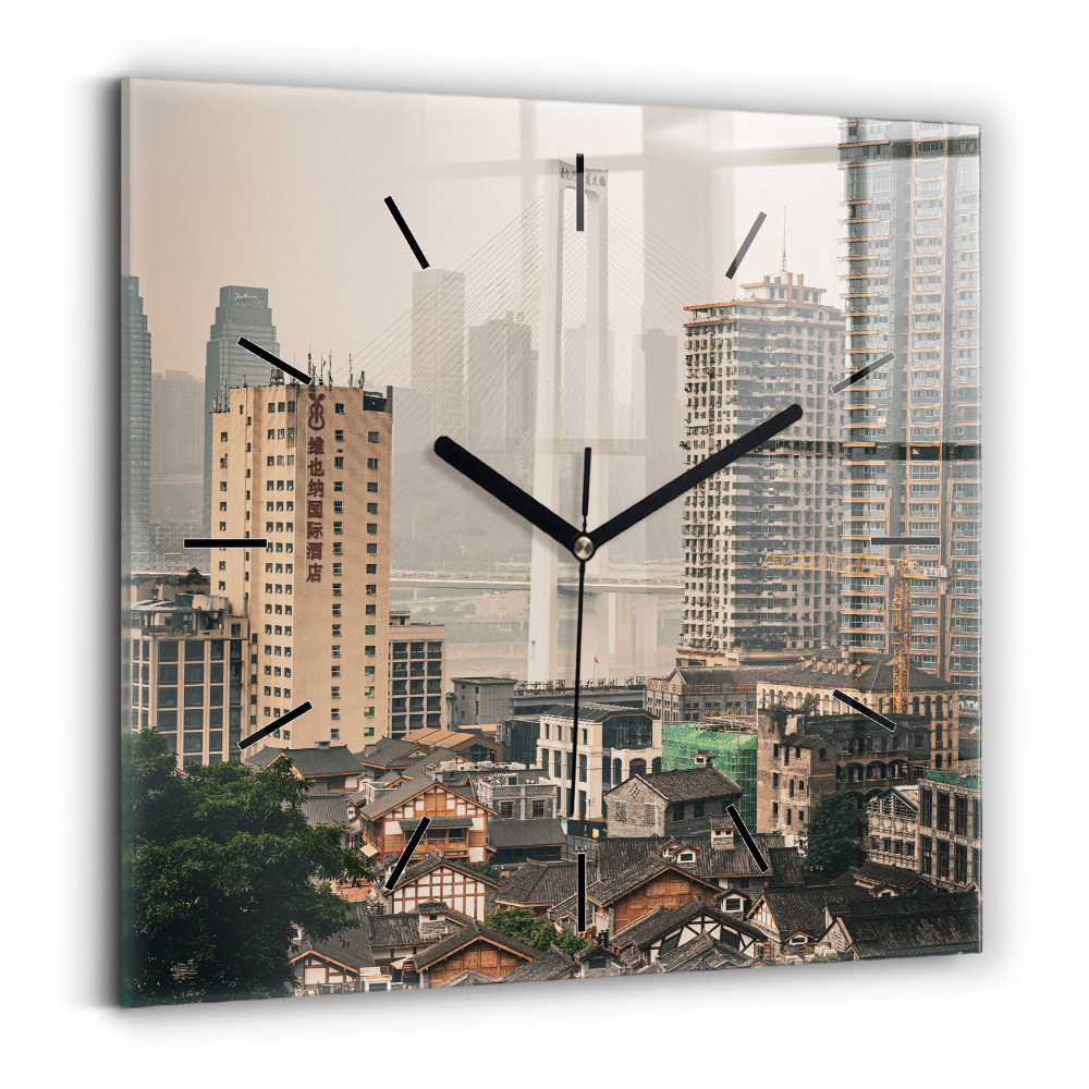 Szögletes fali üvegóra 30x30 Chongqing óvárosa