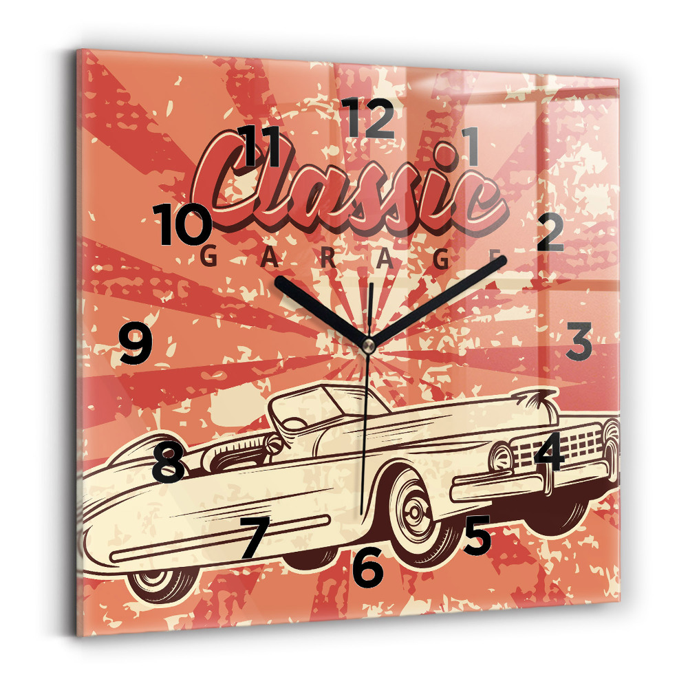 Szögletes fali üvegóra 30x30 Vintage Retro autó