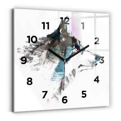 Szögletes üvegóra 30x30 Egy festett farkas profilja