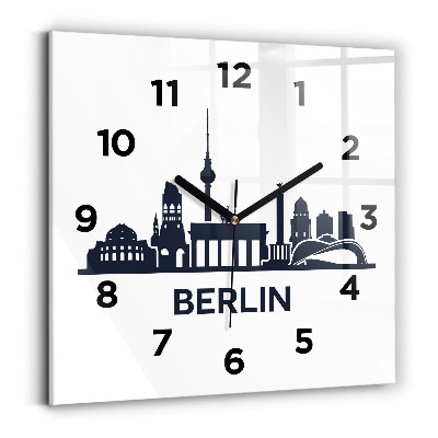Négyzetes üvegóra 30x30 Berlin város illusztráció
