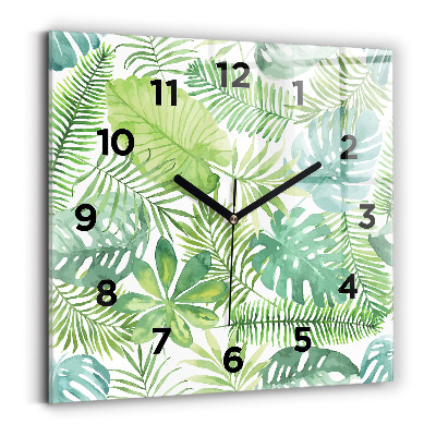 Négyzetes üvegóra 30x30 Zöld levelek