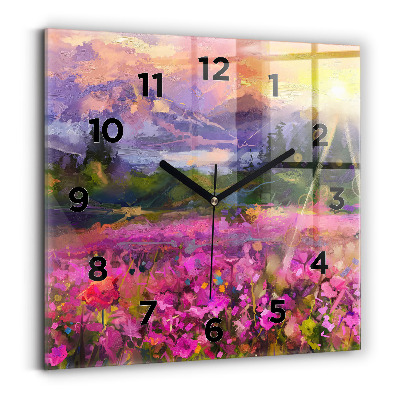 Szögletes fali üvegóra 30x30 Rét naplementében