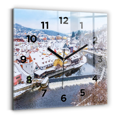 Szögletes üvegóra 30x30 Panoráma a városra télen