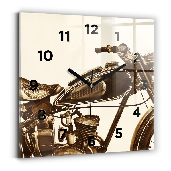 Négyzet alakú üvegóra 30x30 Vintage motorkerékpár szépia