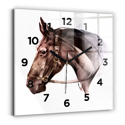 Szögletes üvegóra 30x30 Egy ló festett profilja